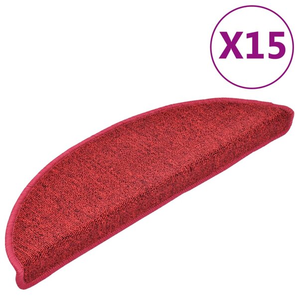 vidaXL Tapis d'escalier 15 Pièces Rouge bordeaux 56 x 17 x 3 cm