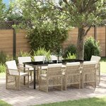 Ensemble de salle à manger de jardin de 9 pièces avec coussins Beige Poly Rotin