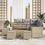 vidaXL Ensemble de canapé de jardin 9 Pièces Beige polyrotin