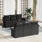 vidaXL Ensemble de canapé de jardin 7 pièces avec coussins noir en poly rotin