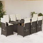 vidaXL Ensemble à manger de jardin et coussins 9 Pièces marron poly rotin