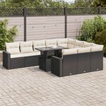 vidaXL Salon de jardin 11 Pièces avec coussins noir résine tressée