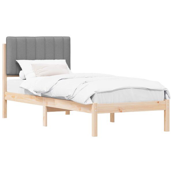 vidaXL Cadre de lit avec tête de lit rembourrée Gris clair 75 x 190 cm