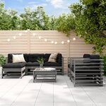 vidaXL Salon de jardin 7 Pièces avec coussins gris bois massif