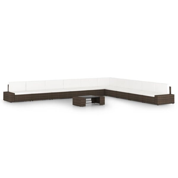 vidaXL Salon de jardin 11 Pièces avec coussins Marron Résine tressée