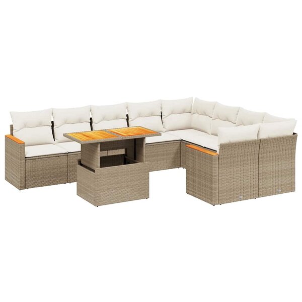 vidaXL Salon de jardin avec coussins 10 Pièces beige résine tressée