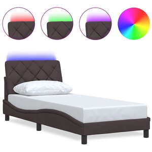 vidaXL Cadre de lit avec LED sans matelas marron foncé 90x190 cm tissu