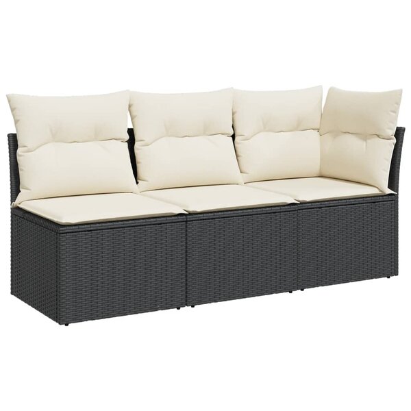 vidaXL Canapé de jardin avec coussins 3 places noir résine tressée