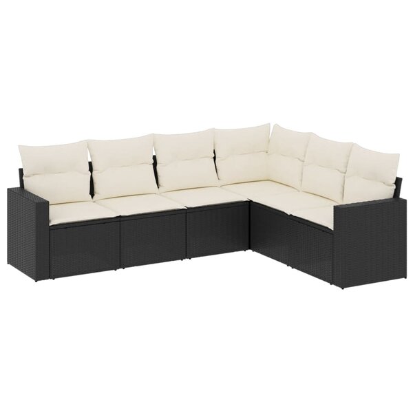 vidaXL Salon de jardin 6 Pièces avec coussins noir résine tressée