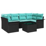 vidaXL Ensemble de canapé de jardin avec coussin 7 Pièces Noir polyrotin