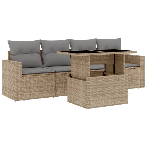 vidaXL Salon de jardin avec coussins 5 Pièces beige résine tressée