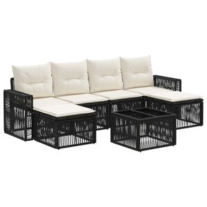 vidaXL Ensemble de canapé de jardin 7 Pièces Noir et blanc crème