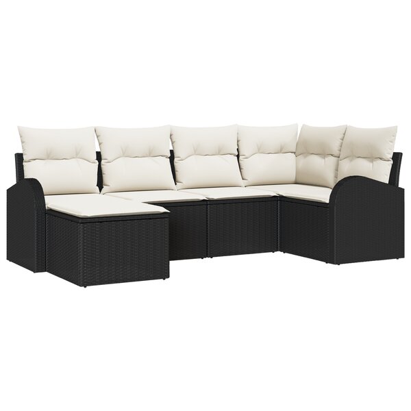 vidaXL Set de canapés de jardin en 6 pièces avec coussins noirs en poly rotin