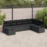 vidaXL Canapé de Jardin en 8 Pièces avec Coussins en Rattan Noir