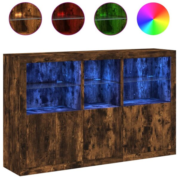 vidaXL Buffet avec lumières LED chêne fumé 162x37x100 cm