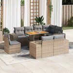 vidaXL Salon de jardin avec coussins 9 Pièces beige résine tressée