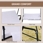 Balancelle de jardin 3 places toit inclinaison réglable coussins assise et dossier 1 72L x 1 1l x 1 52H m acier noir polyester blanc