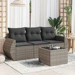 vidaXL Salon de jardin 4 Pièces avec coussins gris résine tressée