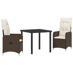 vidaXL Ensemble de salle à manger de jardin 3 pièces avec coussins marron poly rattan