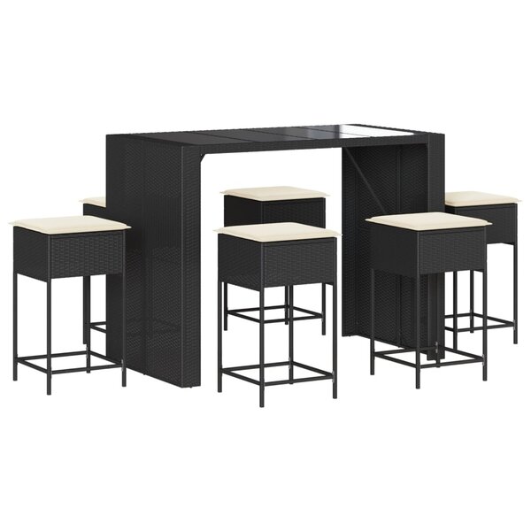 vidaXL Ensemble de bar de jardin 7 Pièces avec coussins noir poly rotin
