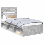 vidaXL Cadre de lit avec tête de lit Gris Béton 90 x 190 cm Pin massif