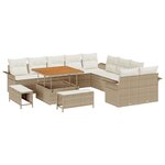 Ensemble de canapé de jardin de 13 pièces avec coussins beige poly rattan acacia