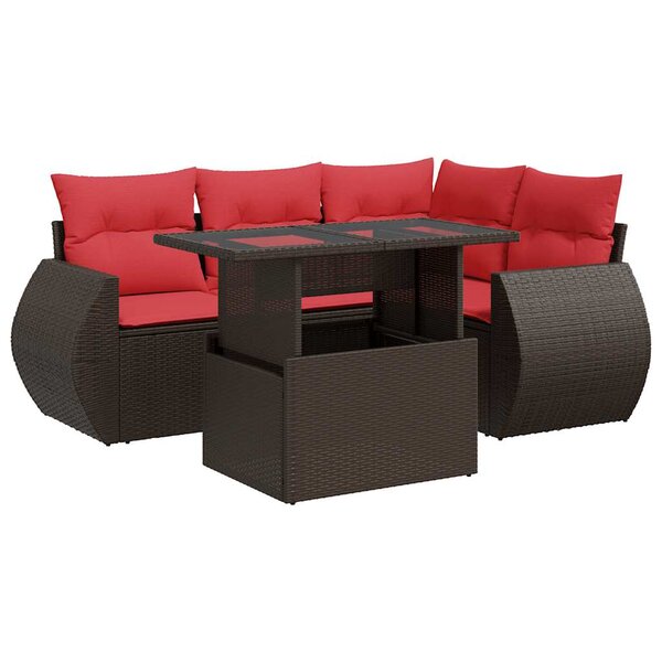 vidaXL Salon de jardin avec coussins 5Pièces marron résine tressée acacia