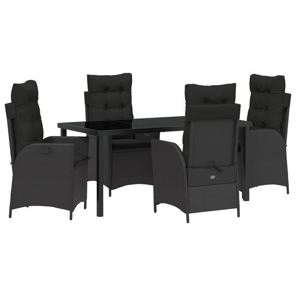 vidaXL Ensemble de salle à manger de jardin 5 pièces avec coussins Noir Rotin Poli