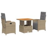 vidaXL Ensemble à manger de jardin et coussins 3 Pièces Beige poly rotin