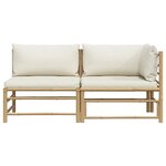 vidaXL Salon de jardin 2 Pièces avec coussins blanc crème Bambou