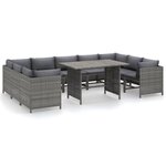 Salon de jardin meuble d'extérieur ensemble de mobilier 10 pièces avec coussins résine tressée gris 02_0015138