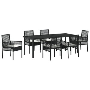 vidaXL Ensemble de salle à manger de jardin 7 pièces avec coussins Noir Poly Rotin