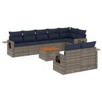 vidaXL Salon de jardin 9 Pièces avec coussins gris résine tressée