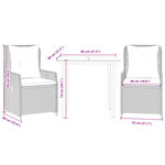vidaXL Ensemble à manger de jardin 3Pièces coussins gris clair poly rotin