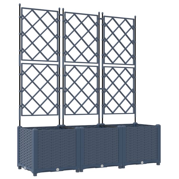 vidaXL Bac à fleurs avec Treillis 3 Pièces Gris 120 x 40 x 143 cm PP
