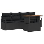 Ensemble de Canapés de Jardin 5 Pièces avec Coussins Noir en Rotin Poly