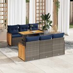 vidaXL Salon de jardin avec coussins 7 Pièces gris résine tressée acacia