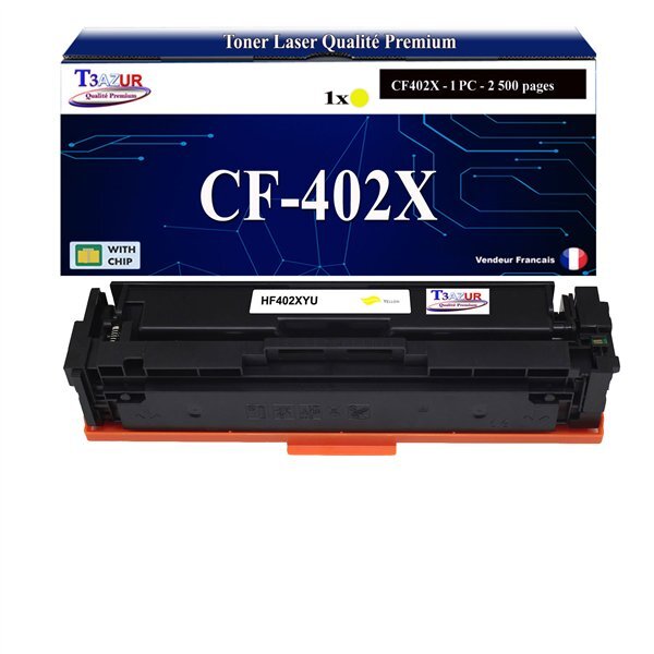 T3AZUR -Toner compatible avec CF402X (201X) pour HP Color LaserJet Pro M252dw M252n - Jaune