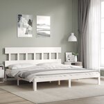 vidaXL Cadre de lit avec tête de lit blanc Super King Size bois massif