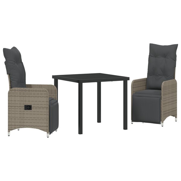 vidaXL Set de Salle à Manger de Jardin 3 Pièces avec Coussins Rattan Poly Gris