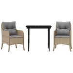 vidaXL Ensemble à manger de jardin et coussins 3 Pièces Beige poly rotin