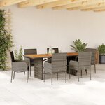 vidaXL Ensemble à manger de jardin et coussins 7 Pièces gris rotin