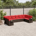 vidaXL Salon de jardin 10 Pièces avec coussins marron résine tressée