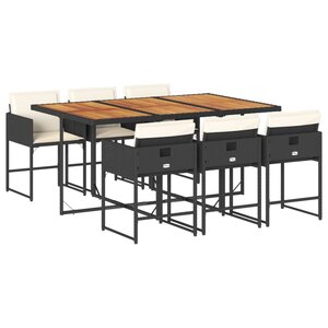 vidaXL Ensemble à manger de jardin coussins 7Pièces Noir Résine tressée