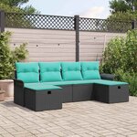 vidaXL Ensemble de canapé de jardin avec coussin 6 Pièces Noir Poly rotin