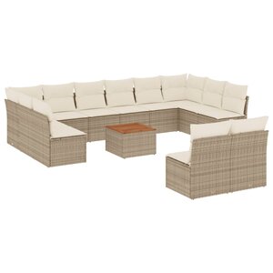 vidaXL Salon de jardin avec coussins 13 Pièces beige résine tressée