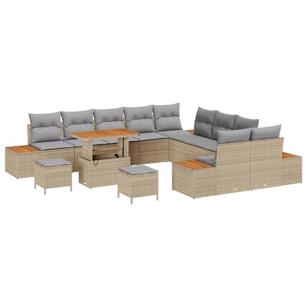 Ensemble de Canapés 13 pièces avec Housses Beige en Rattan Poly Acacia