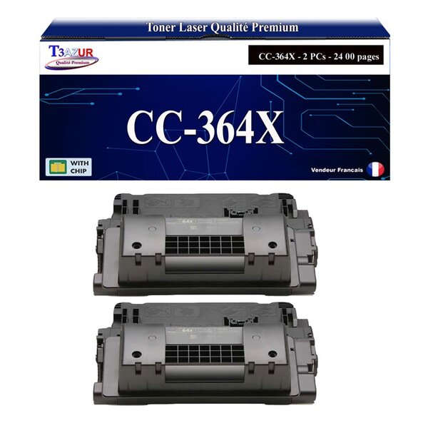 T3AZUR -2x Toners compatibles avec HP CC364X/CE390X (64X/90X) pour HP Laserjet P4515  P4515N  P4515TN  P4515X  P4515XM