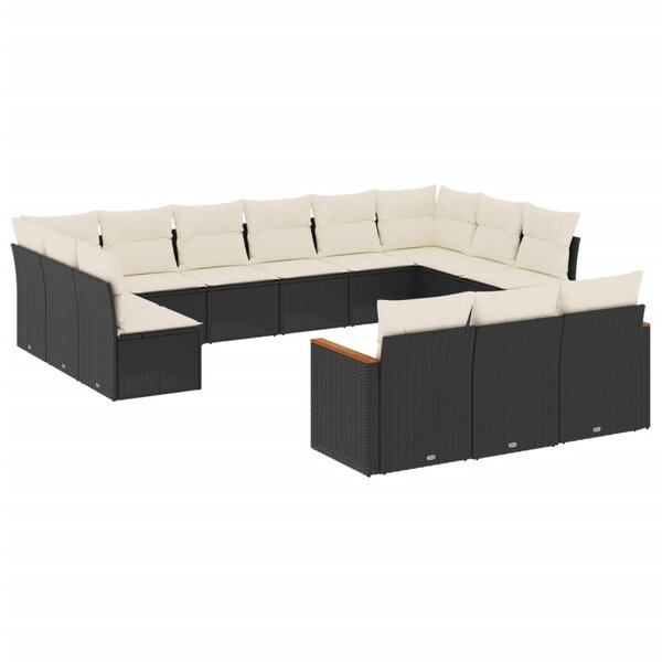 vidaXL Salon de jardin avec coussins 13 Pièces noir résine tressée
