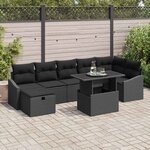 vidaXL Ensemble de canapé de jardin avec coussin 8 Pièces Noir Poly rotin
